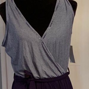 Blue & white striped belted Maxi-dress